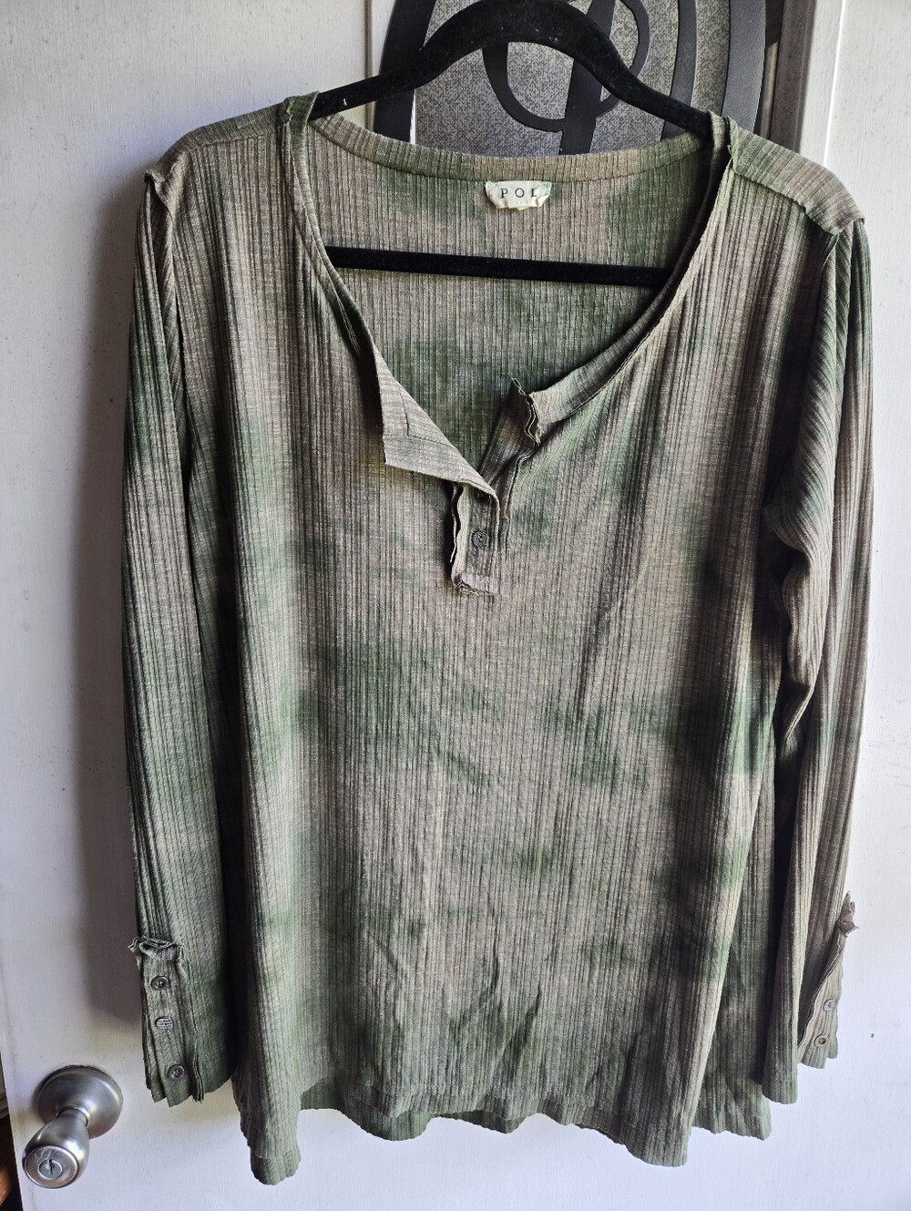 POL Olive Tie-Dye Ribbed Henley Long Sleeve NWOT